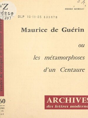 cover image of Maurice de Guérin
